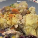Fish pie made with frozen fish and vegetables.