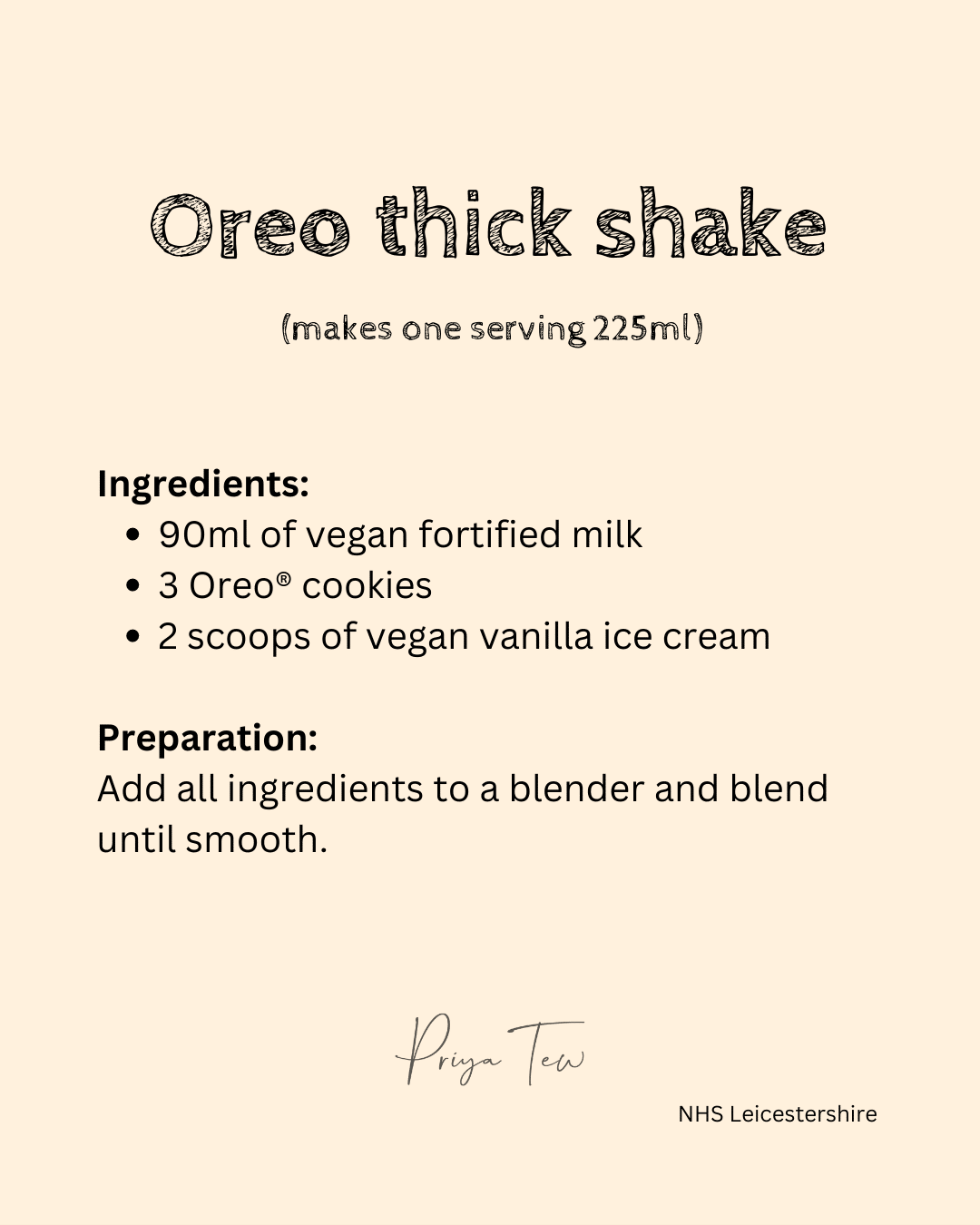 Recipe for High protein vegan meal replacement shake: oreo thick shake 