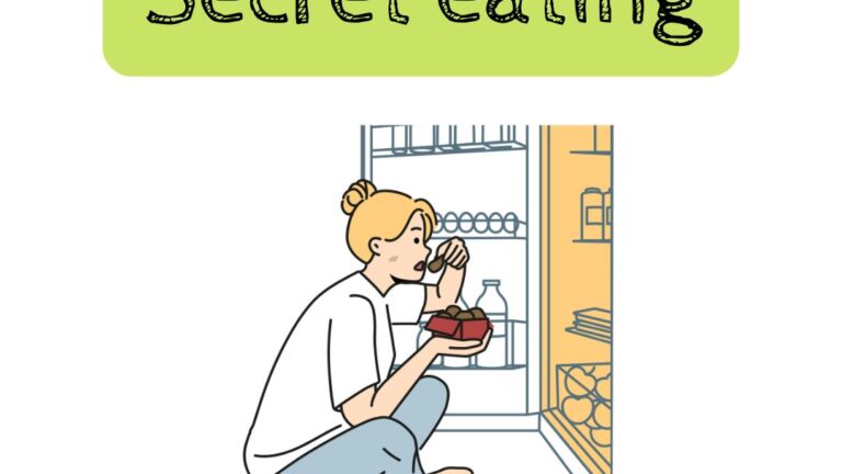 How to manage secret eating with an image of a girl in front of a fridge