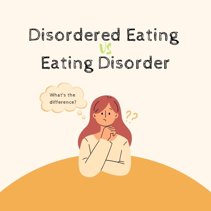 Picture of a woman with head in hands with text Disordered Eating vs Eating Disorder what the difference?