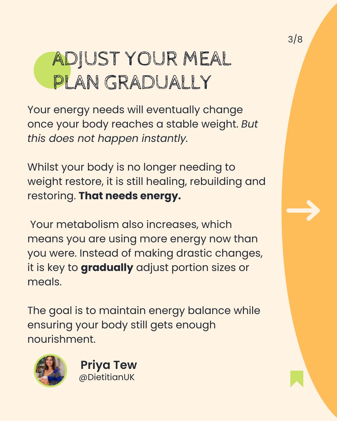 Post explaining how your meal plan will need to change gradually when you are working on weight maintenance in eating disorder recovery.