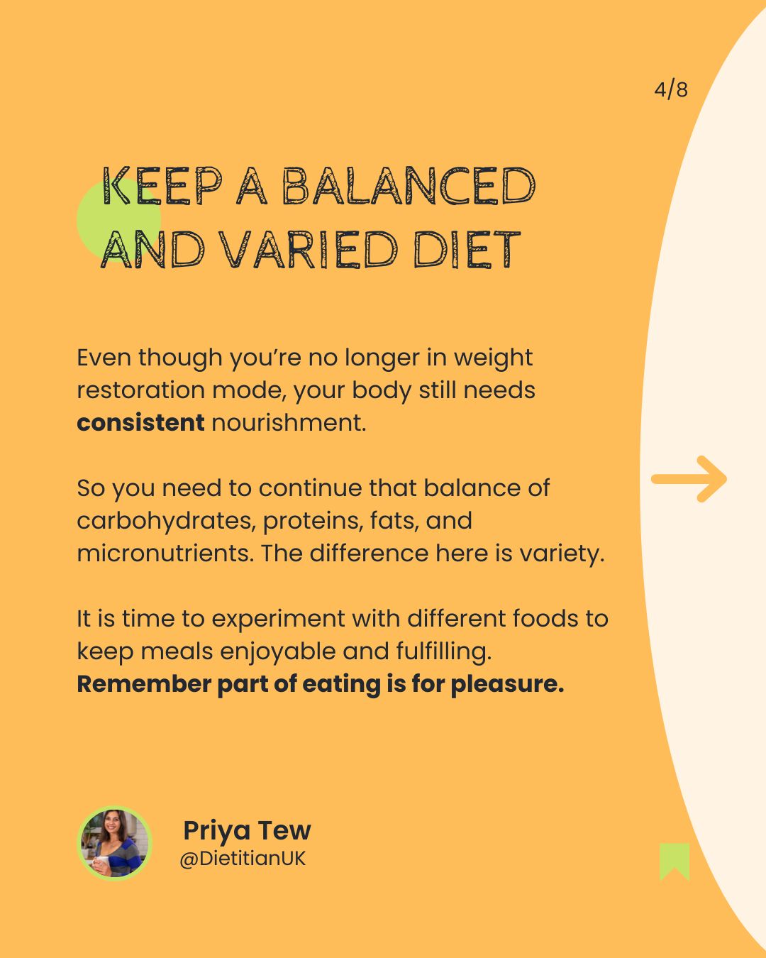 In maintenance you still need a balanced and varied diet, remember part of eating is pleasure